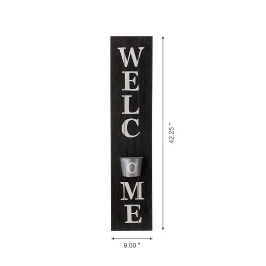 Glitzhome® 42" Wooden Black Welcome Porch Sign with Metal Planter